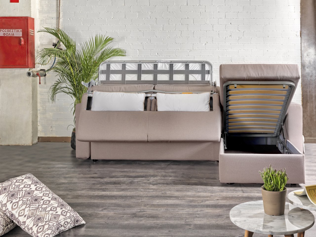 Corner sofa - bed Millennium,manufactured in various dimensions, with storage space